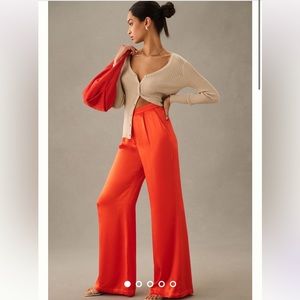 Anthropologie Corey Lynn Calter Pleated Wide Leg Satin Pants Size Large